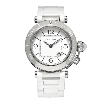 Cartier Stainless Steel Rubber 33mm Pasha C Seatimer Quartz Watch White 1 of 6