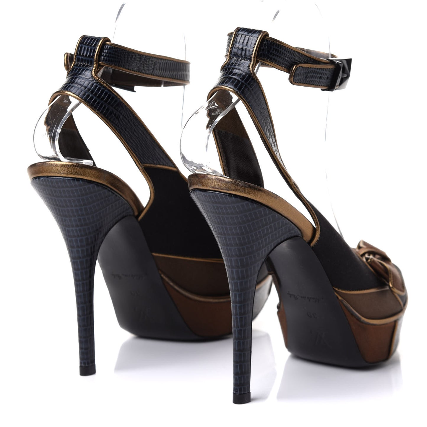 Lizard Suede Satin Sugar Platform Slingbacks 39 Black Brown