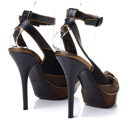 Louis Vuitton Lizard Suede Satin Sugar Platform Slingbacks 39 Black Brown 4 of 9