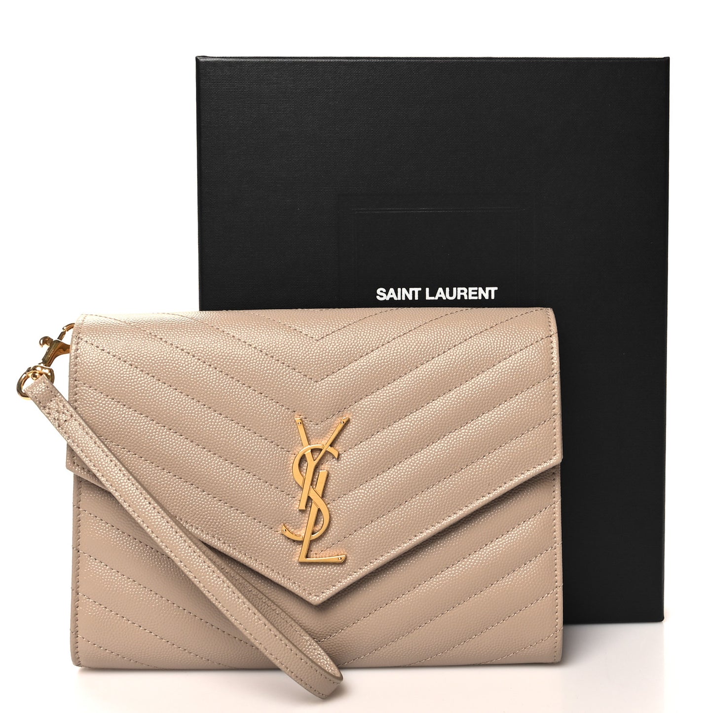 Grain De Poudre Matelasse Chevron Monogram Envelope Clutch Dark Beige