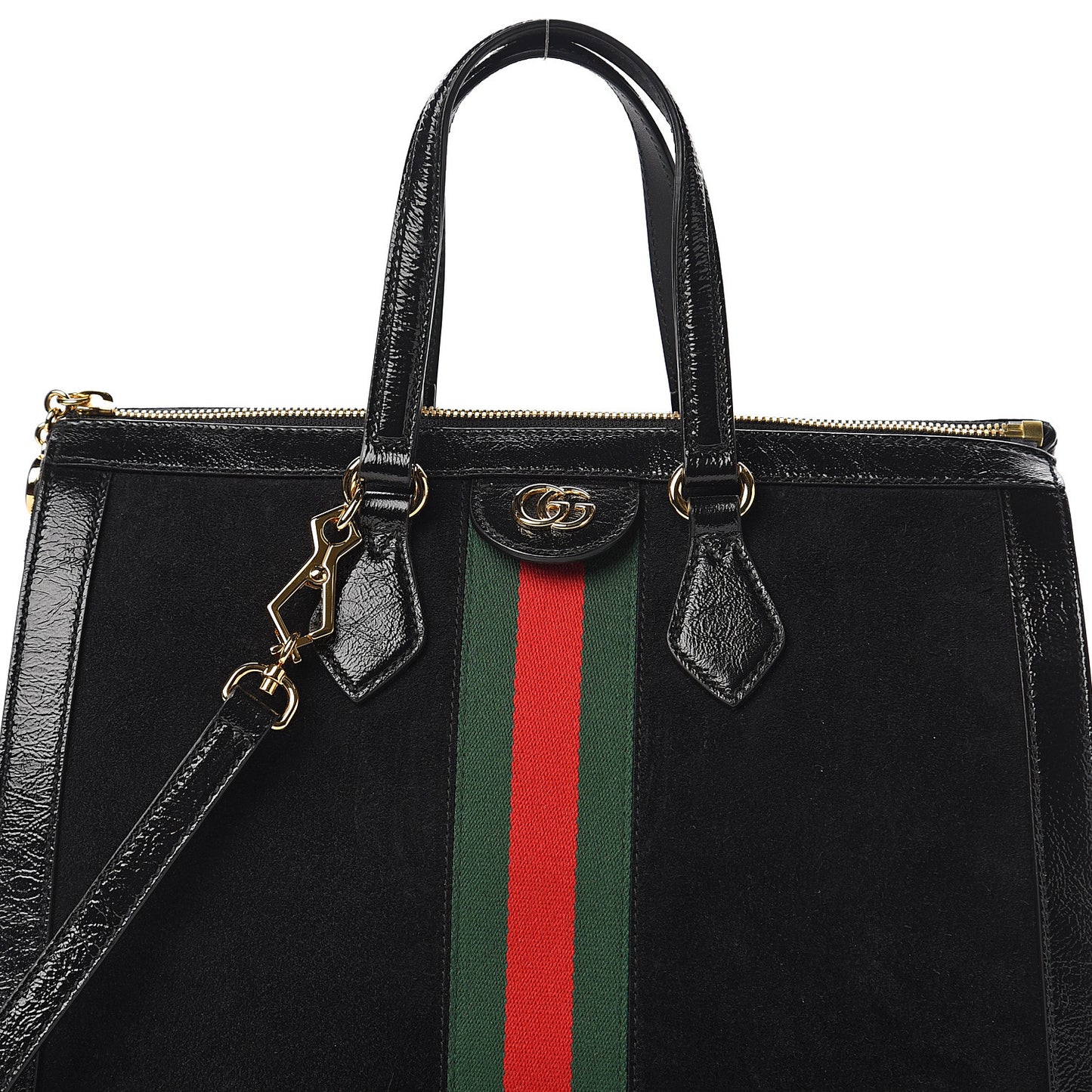 Suede Patent GG Web Medium Ophidia Tote Bag Black