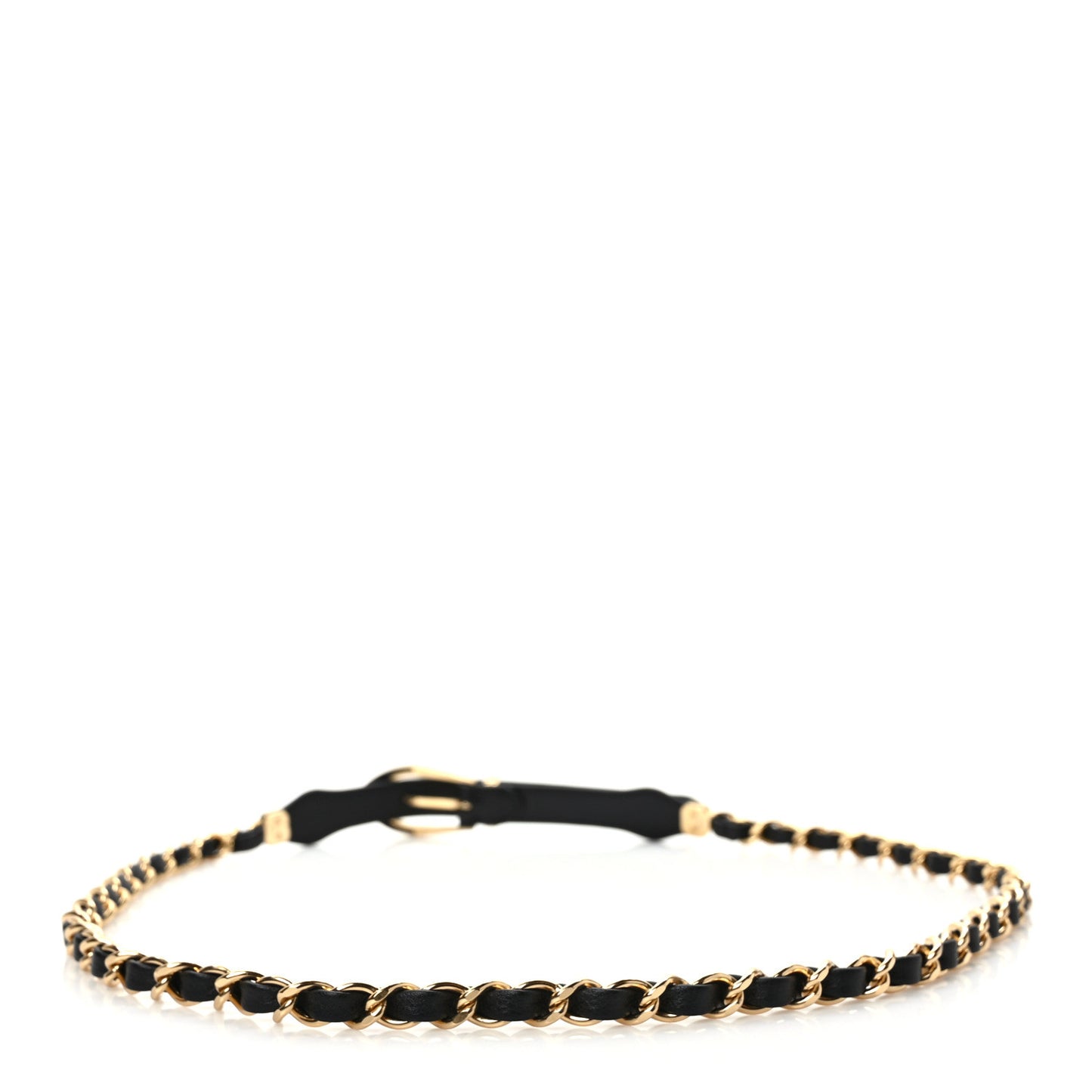 Metal Lambskin Chain Belt S Black