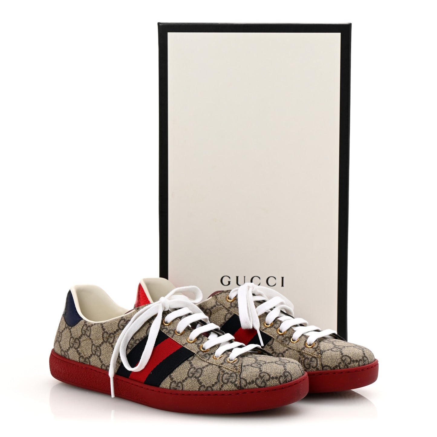 GG Supreme Monogram Ayers Web Mens New Ace Sneakers 8 Beige Ebony Red