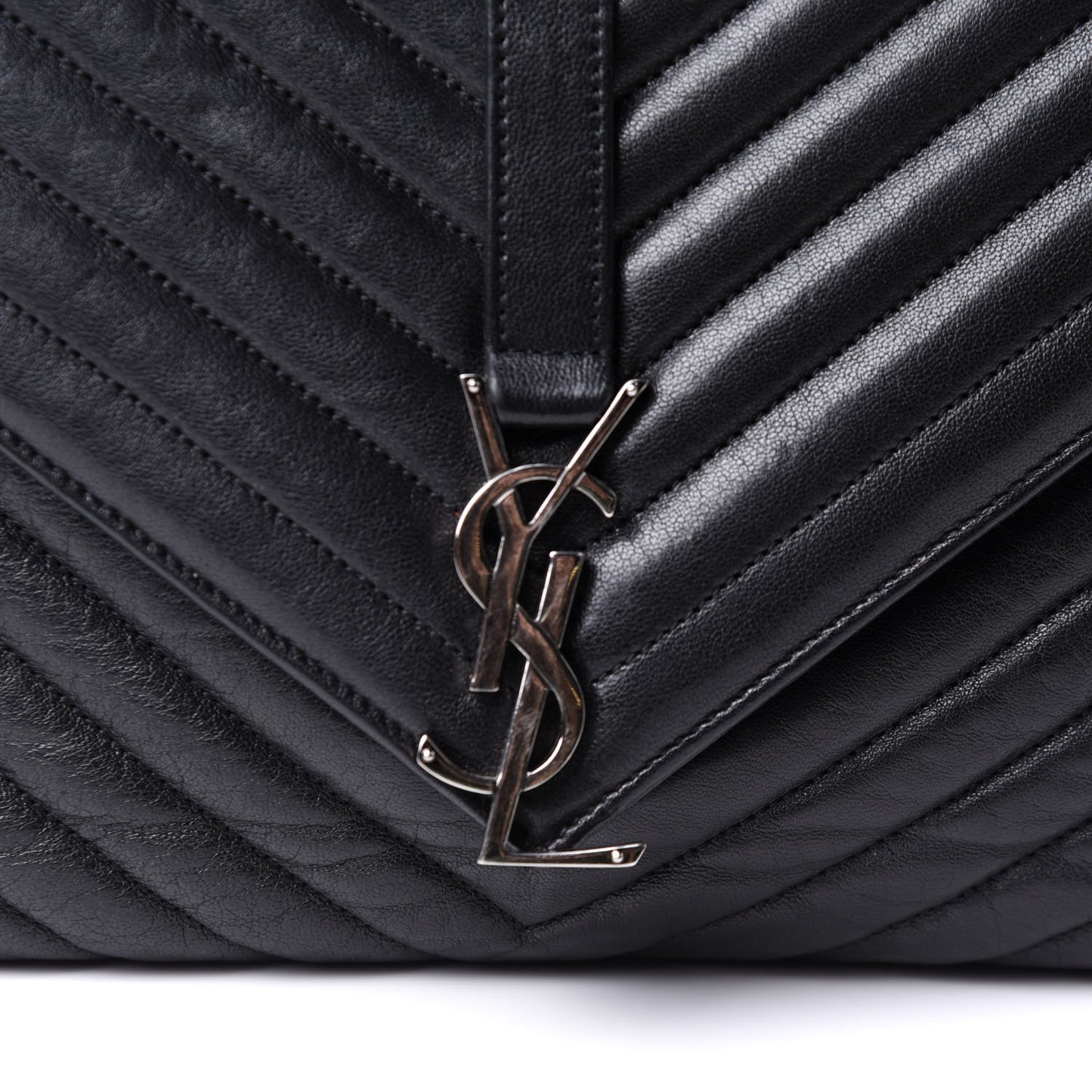 Sheepskin Matelasse Chevron Monogram Monochrome Large College Satchel Black