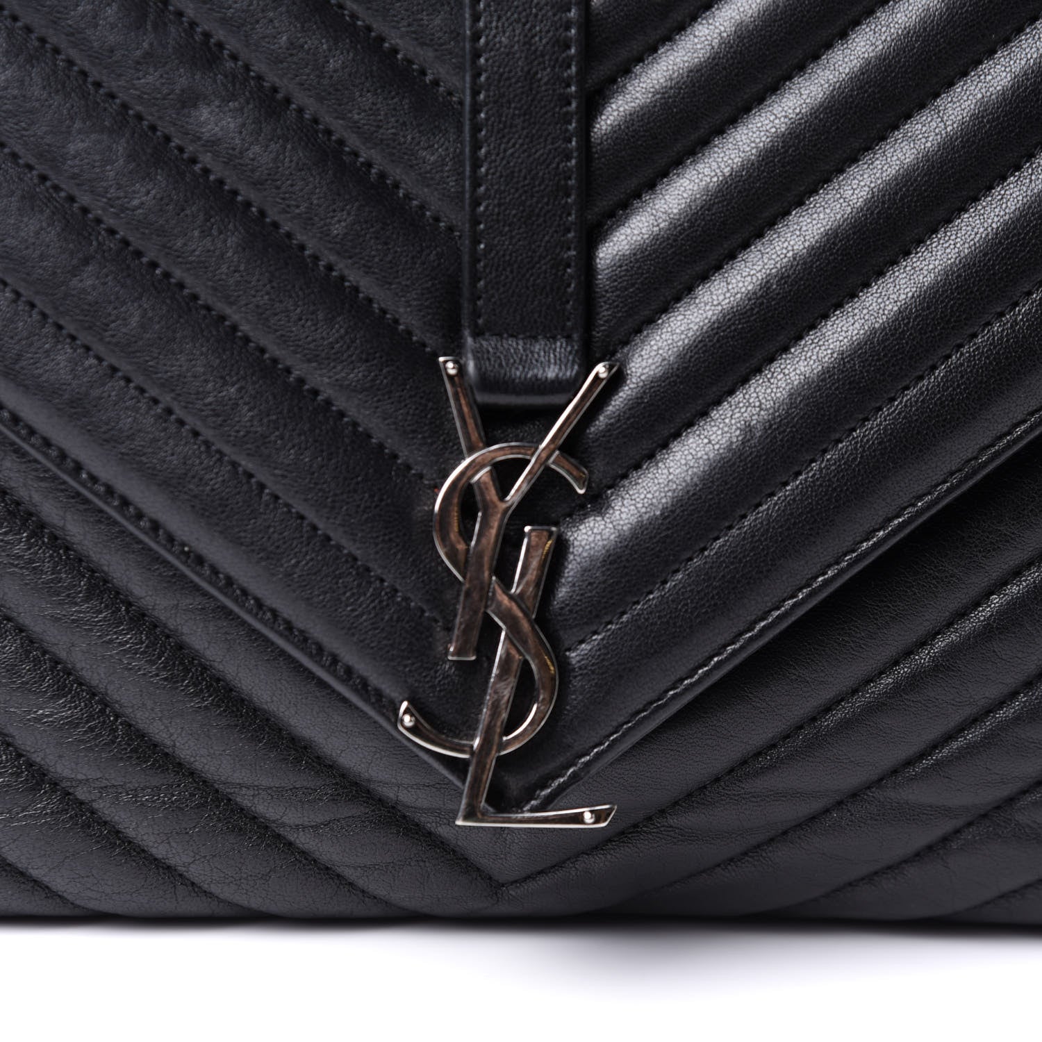 Saint Laurent Sheepskin Matelasse Chevron Monogram Monochrome Large College Satchel Black 6 of 8