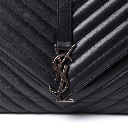 Saint Laurent Sheepskin Matelasse Chevron Monogram Monochrome Large College Satchel Black 6 of 8