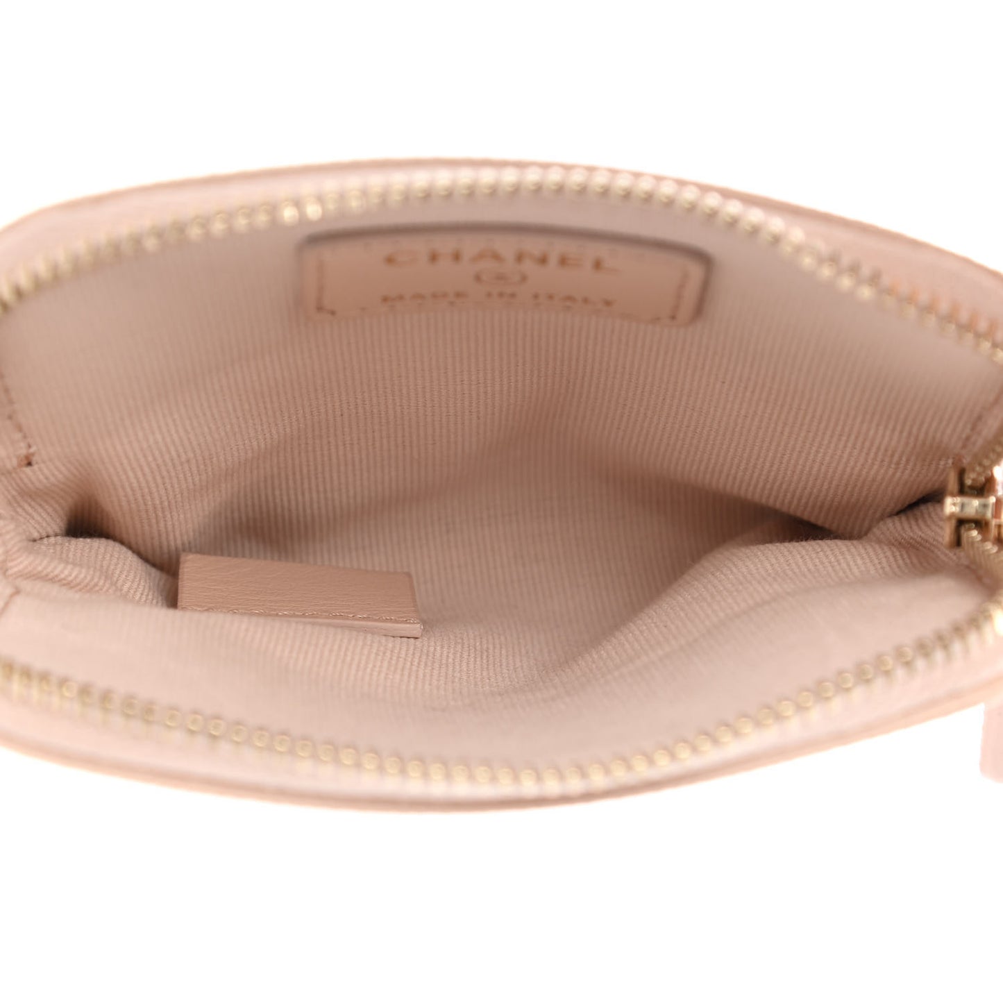 Caviar Quilted Zip Card Holder Wallet Light Beige