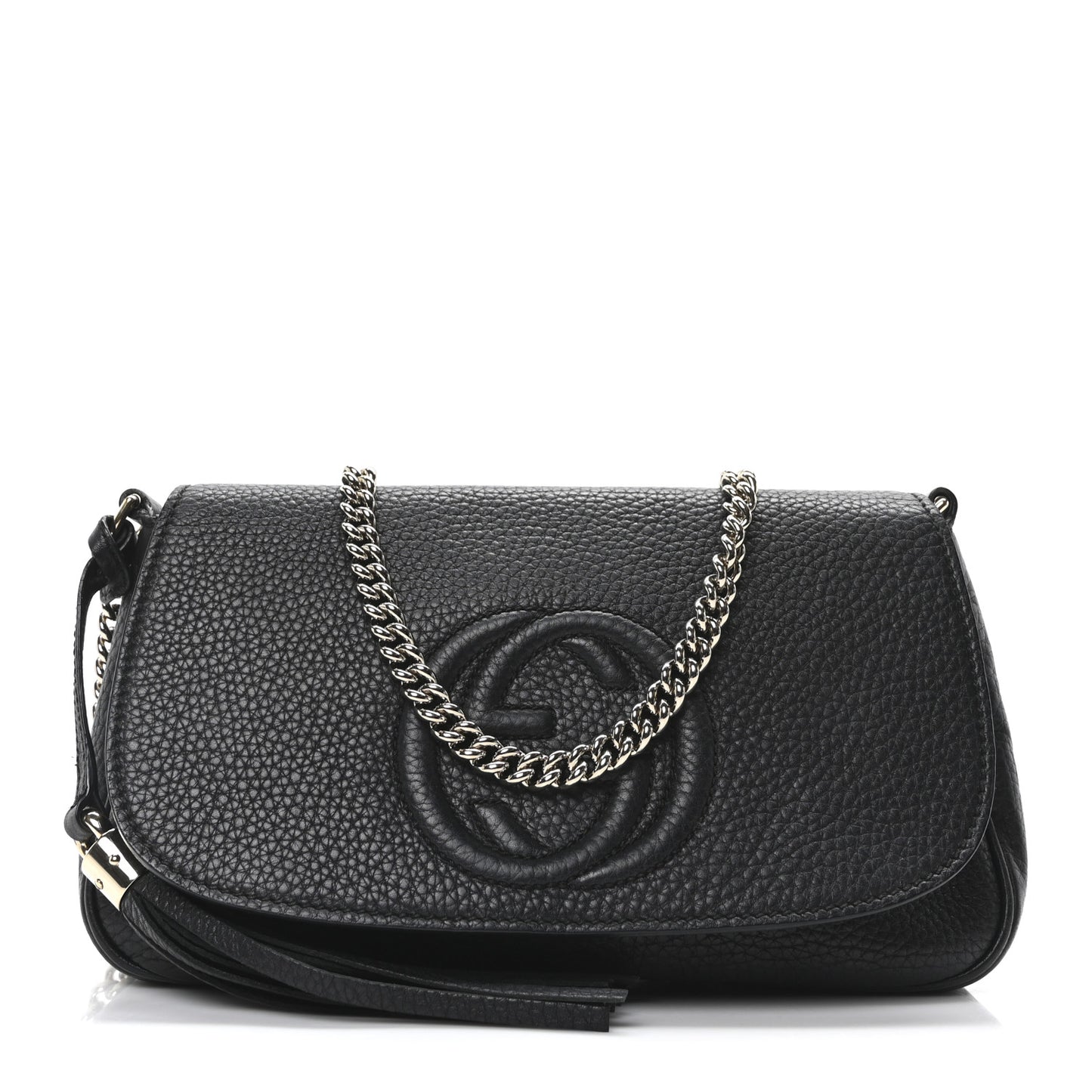 Pebbled Calfskin Medium Soho Flap Crossbody Black