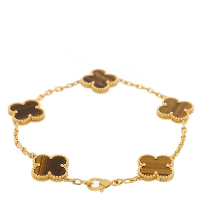 Van Cleef & Arpels 18K Yellow Gold Tiger Eye 5 Motifs Vintage Alhambra Bracelet 2 of 4