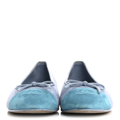 Chanel Suede Calfskin Cap Toe CC Ballerina Flats 39.5 Light Blue Turquoise 3 of 10