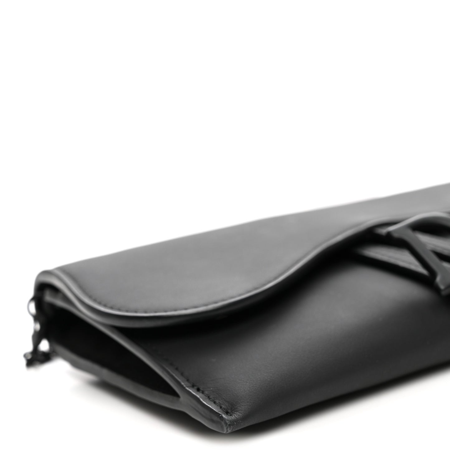 Ultra Matte Calfskin Saddle Chain Wallet Pouch Black