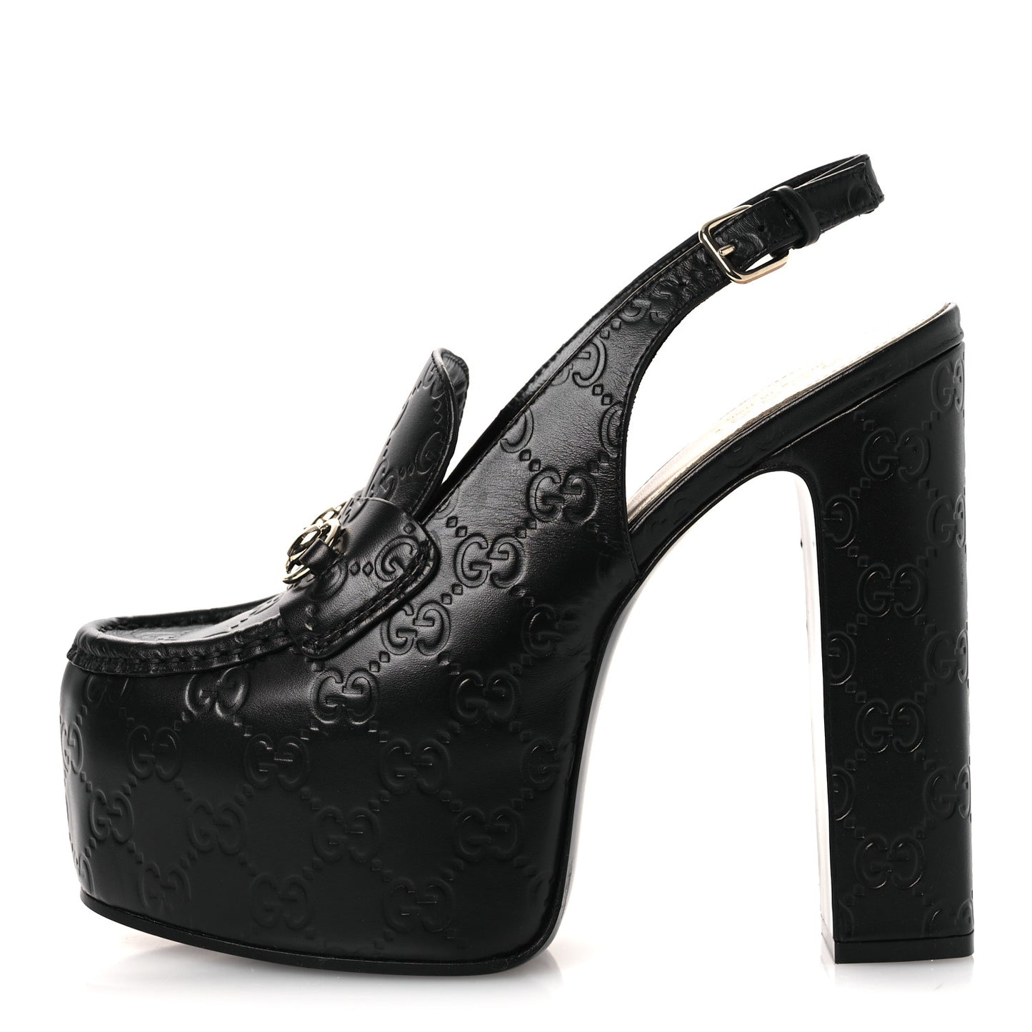 Guccissima Horsebit Platform 70/160mm Slingback Mules 38.5 Black