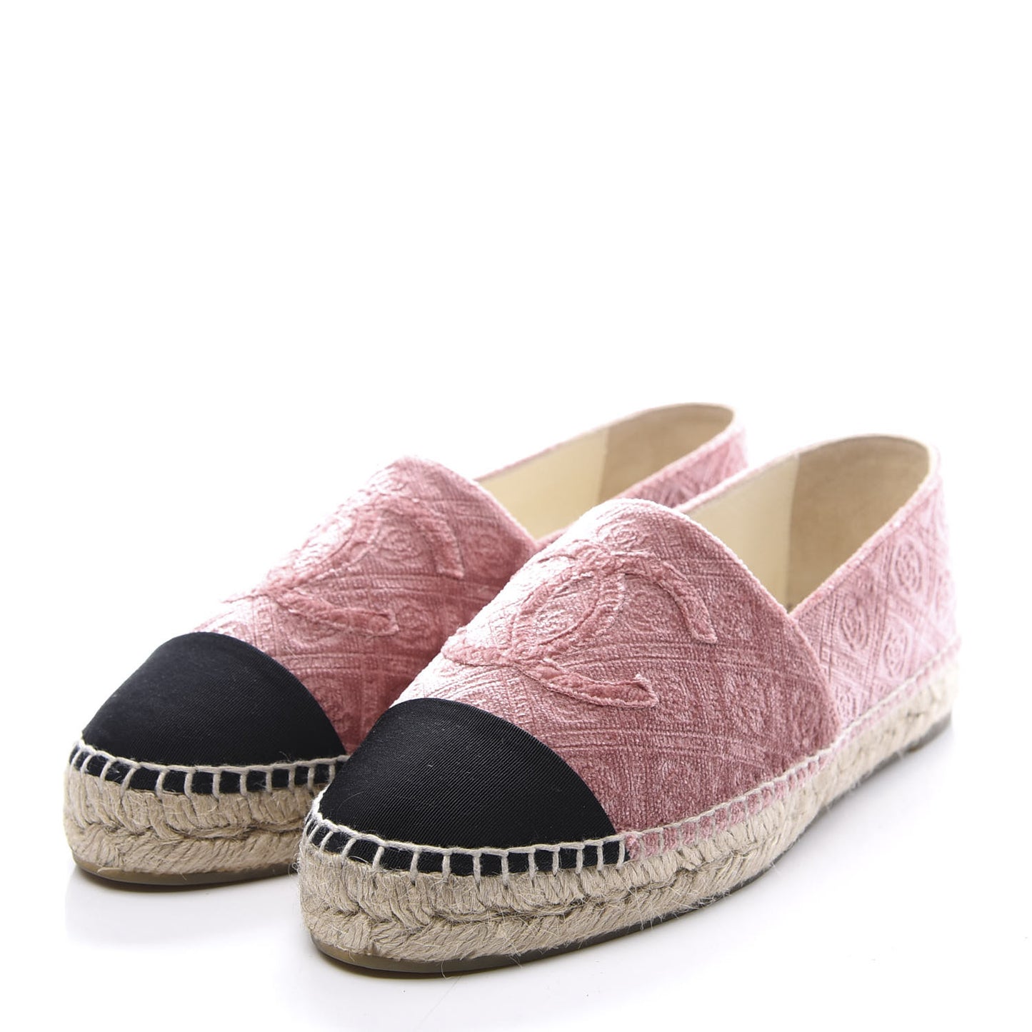 Velvet Grosgrain Quilted Camellia CC Espadrilles 38 Pink Black