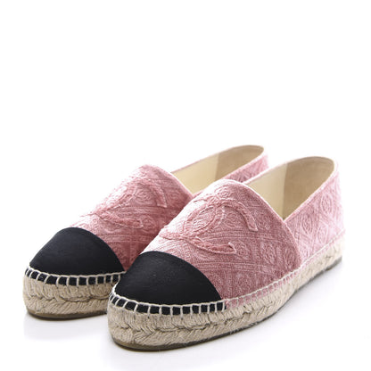 Chanel Velvet Grosgrain Quilted Camellia CC Espadrilles 38 Pink Black 2 of 11
