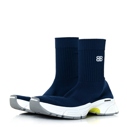 Balenciaga Technical Ribbed 3D Recycled Knit Tri-Color Womens Speed 3.0 Sneakers 38 Navy White Grey Fluo Yellow 3 of 7