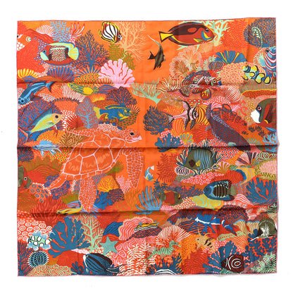 Hermes Silk Under The Waves Scarf 90 Orange Vert Rose 1 of 3