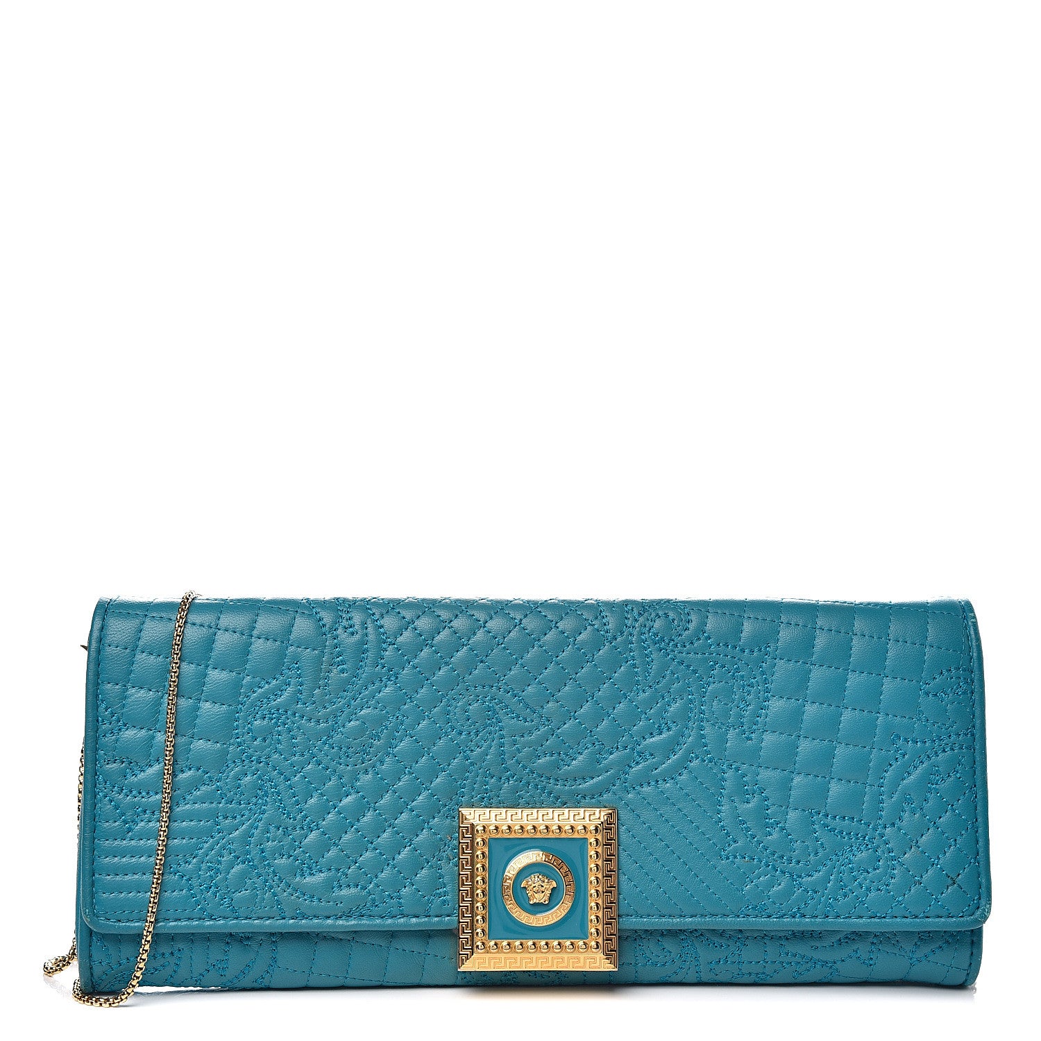 Versace Nappa Barocco Quilted Chain Clutch Blue 1 of 10