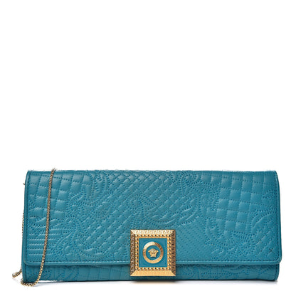 Versace Nappa Barocco Quilted Chain Clutch Blue 1 of 10