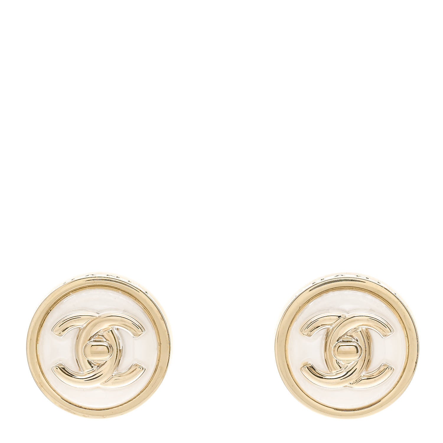 Chanel Resin CC Turnlock Earrings White Gold 1 of 5