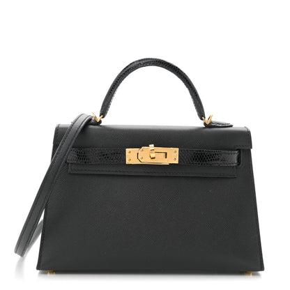 Hermes Madame Calfskin Lizard Mini Kelly Sellier Touch 20 Black 1 of 14