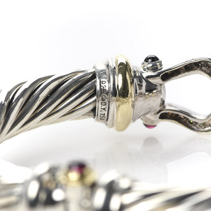 David Yurman Sterling Silver 18K Yellow Gold Diamond Garnet 10mm Cable Buckle Bracelet 5 of 5