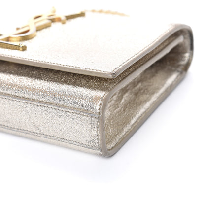 Saint Laurent Metallic Calfskin Small Classic Monogram Kate Satchel Pale Gold 12 of 13