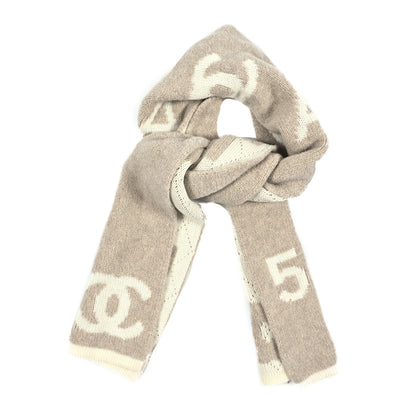 Chanel Cashmere CC Fringe Stole Beige White 1 of 3