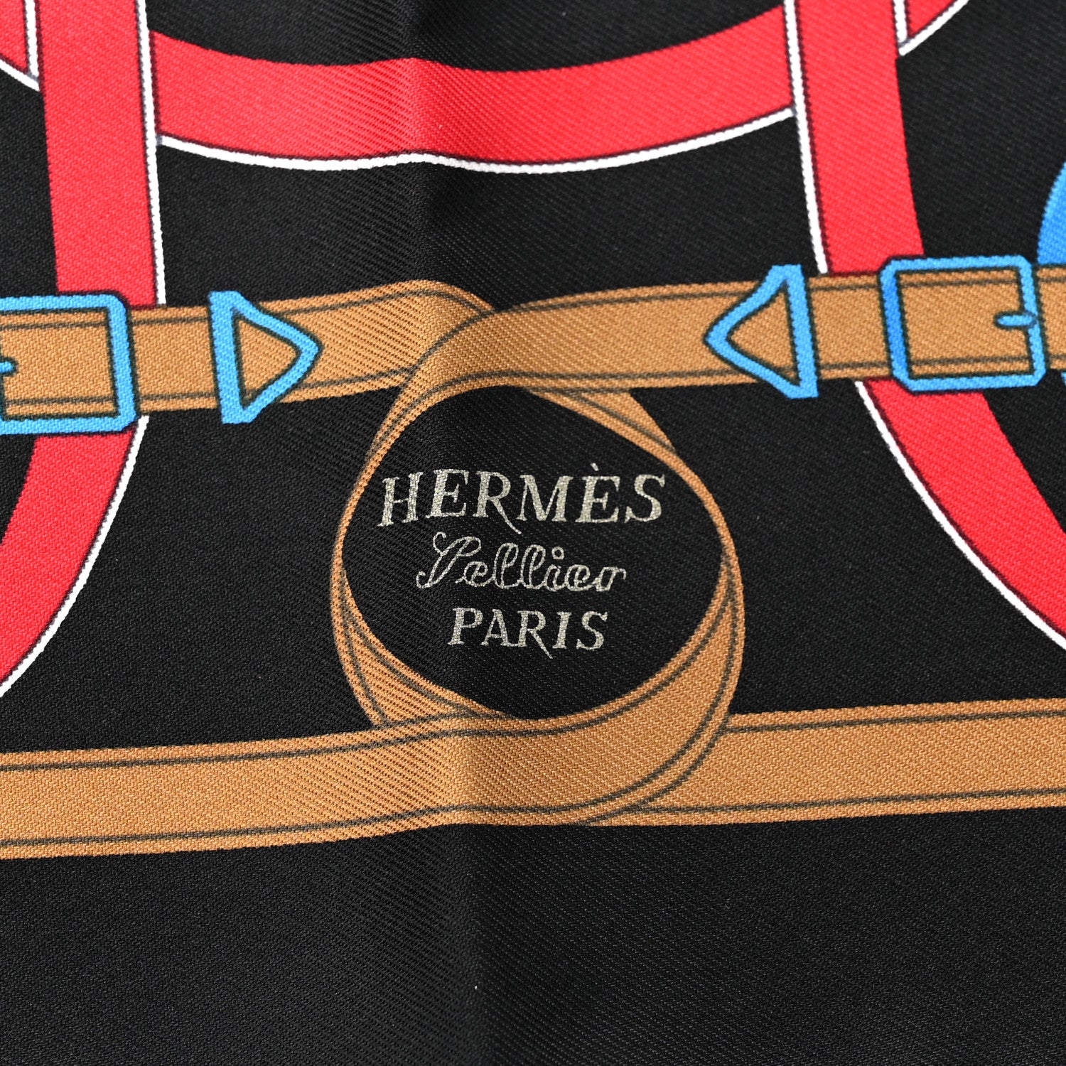 Hermes Silk Eperon D'Or Pocket Square Scarf Black Bleu Vif Rouge 2 of 4
