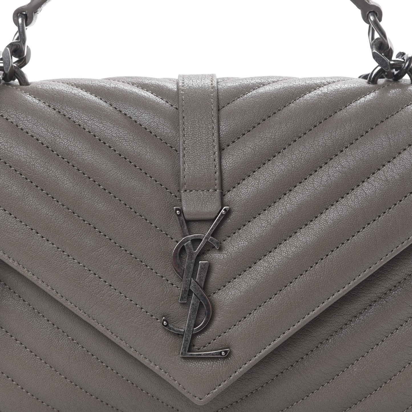 Sheepskin Matelasse Chevron Monogram Medium College Bag Light Coal