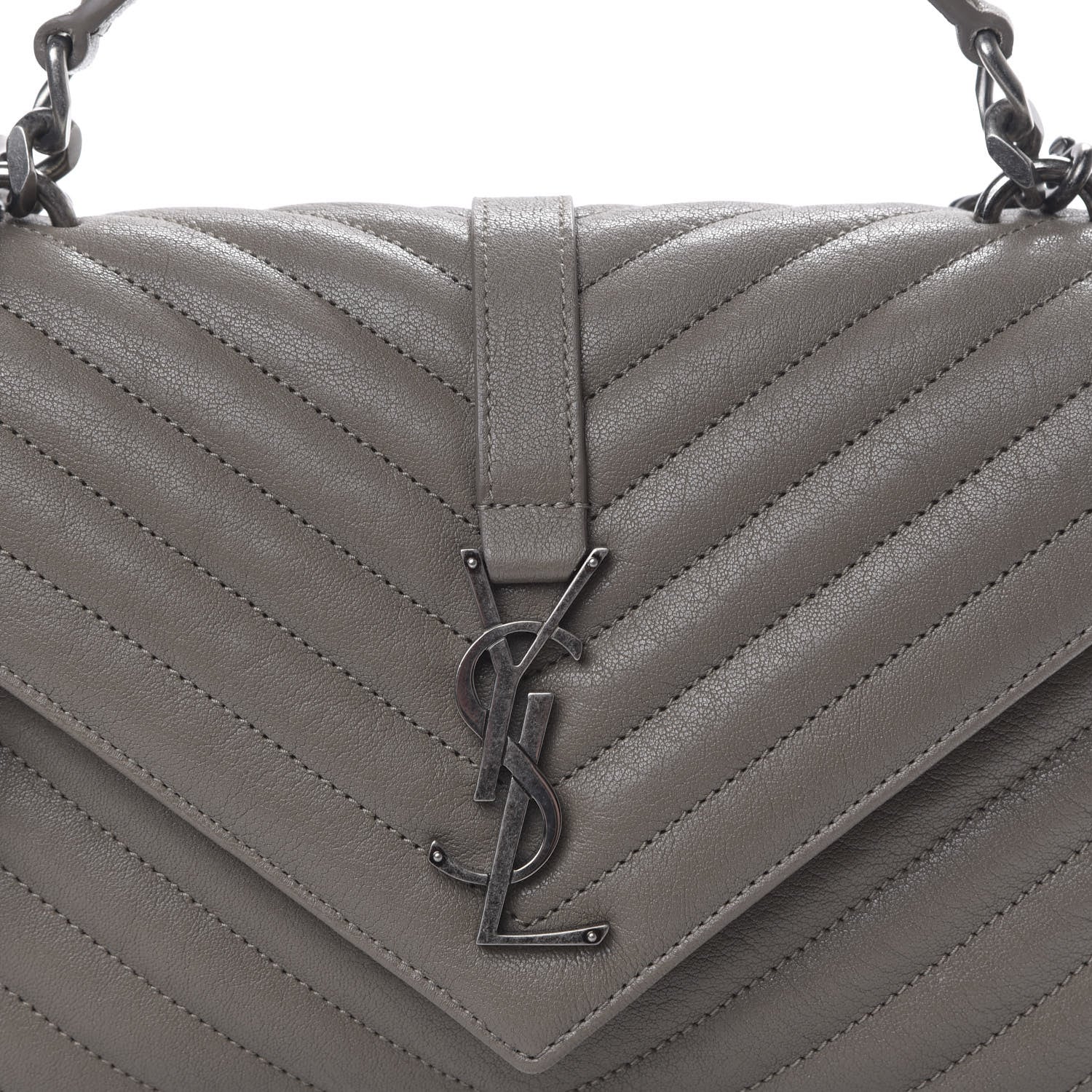 Saint Laurent Sheepskin Matelasse Chevron Monogram Medium College Bag Light Coal 9 of 9