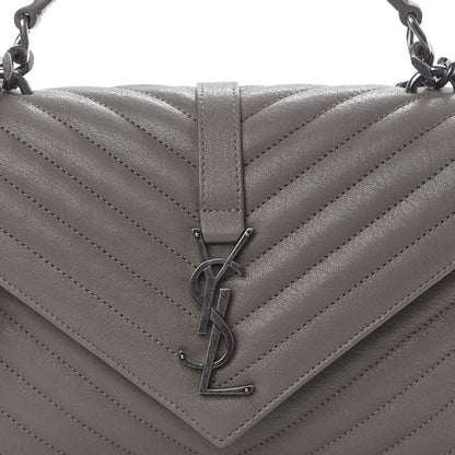 Saint Laurent Sheepskin Matelasse Chevron Monogram Medium College Bag Light Coal 9 of 9
