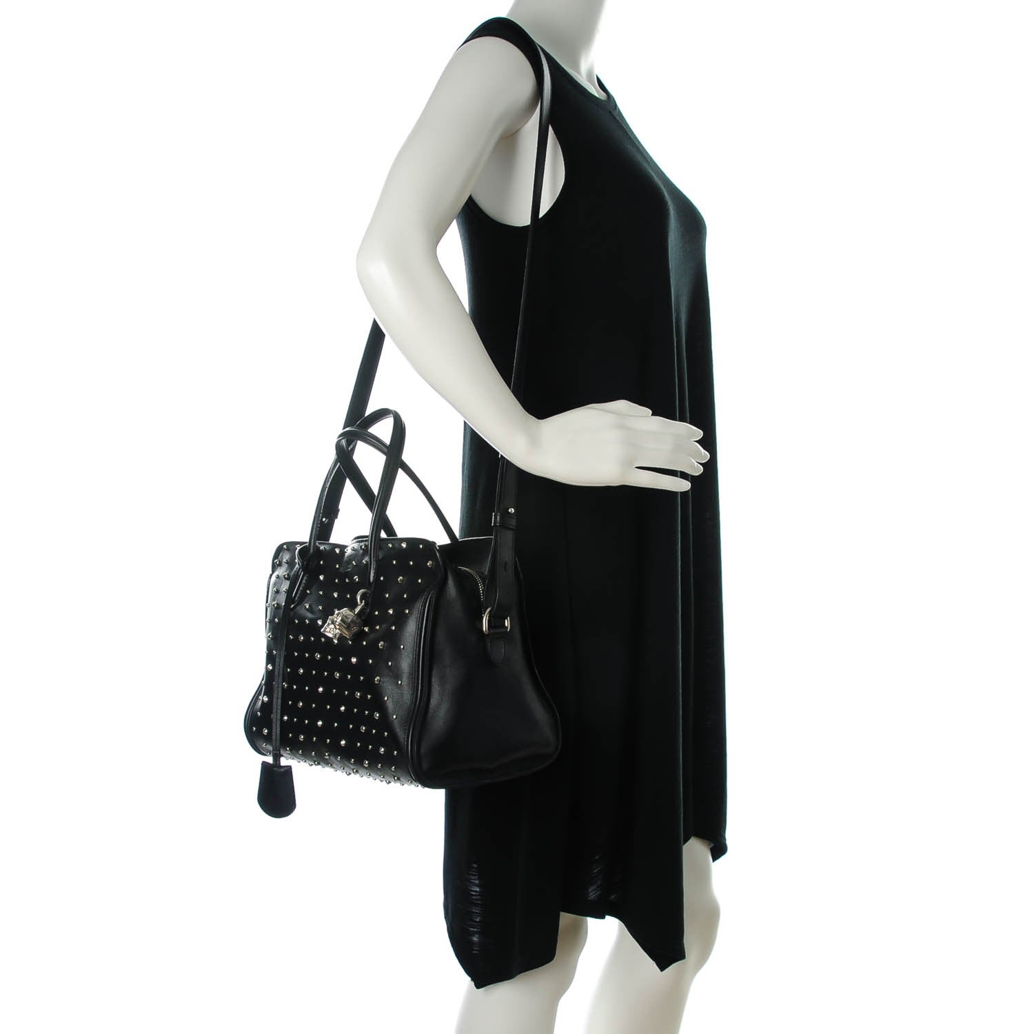 Alexander McQueen Calfskin Small Studded Padlock Zip Around Tote Black 2 of 7