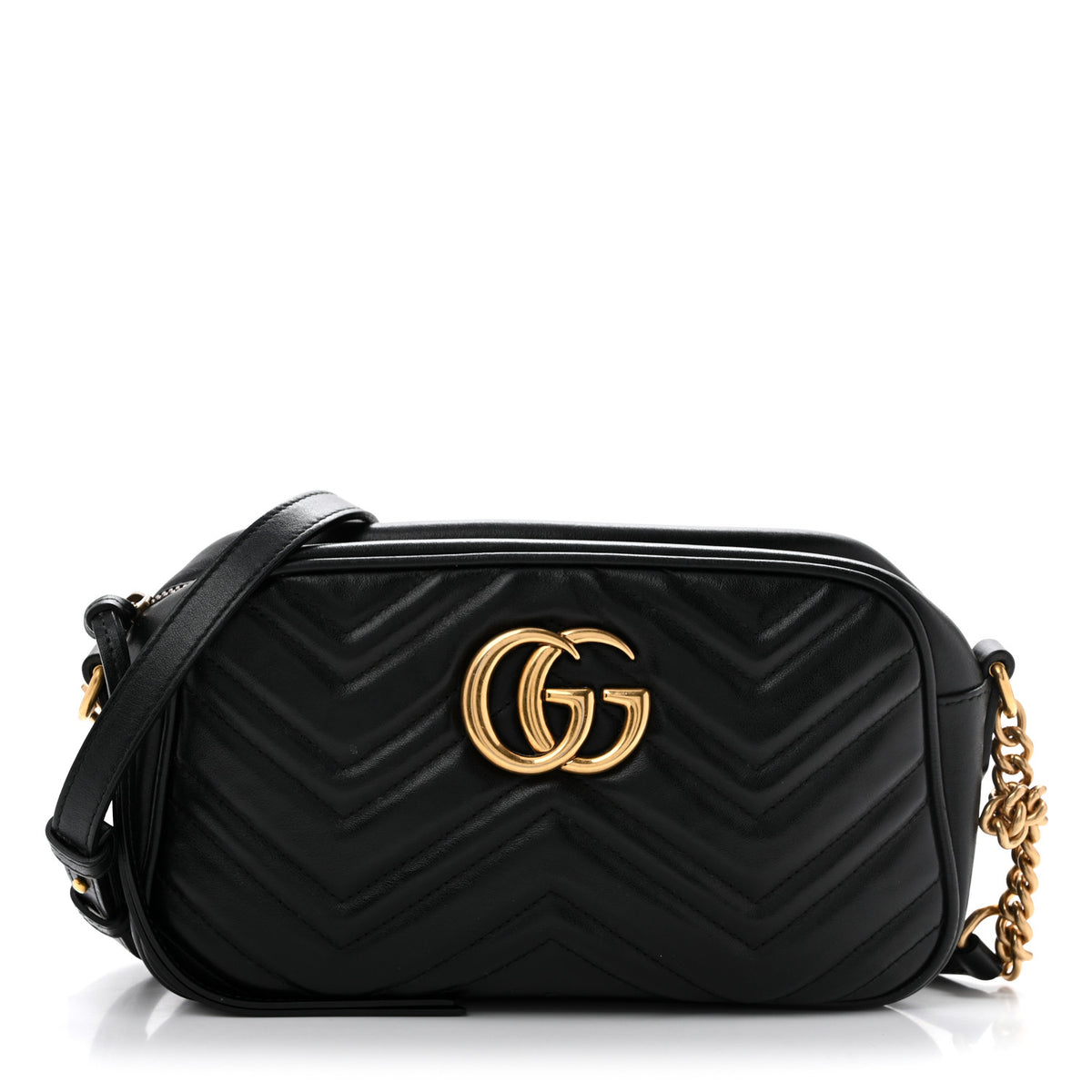 Calfskin Matelasse Small GG Marmont Chain Shoulder Bag Black
