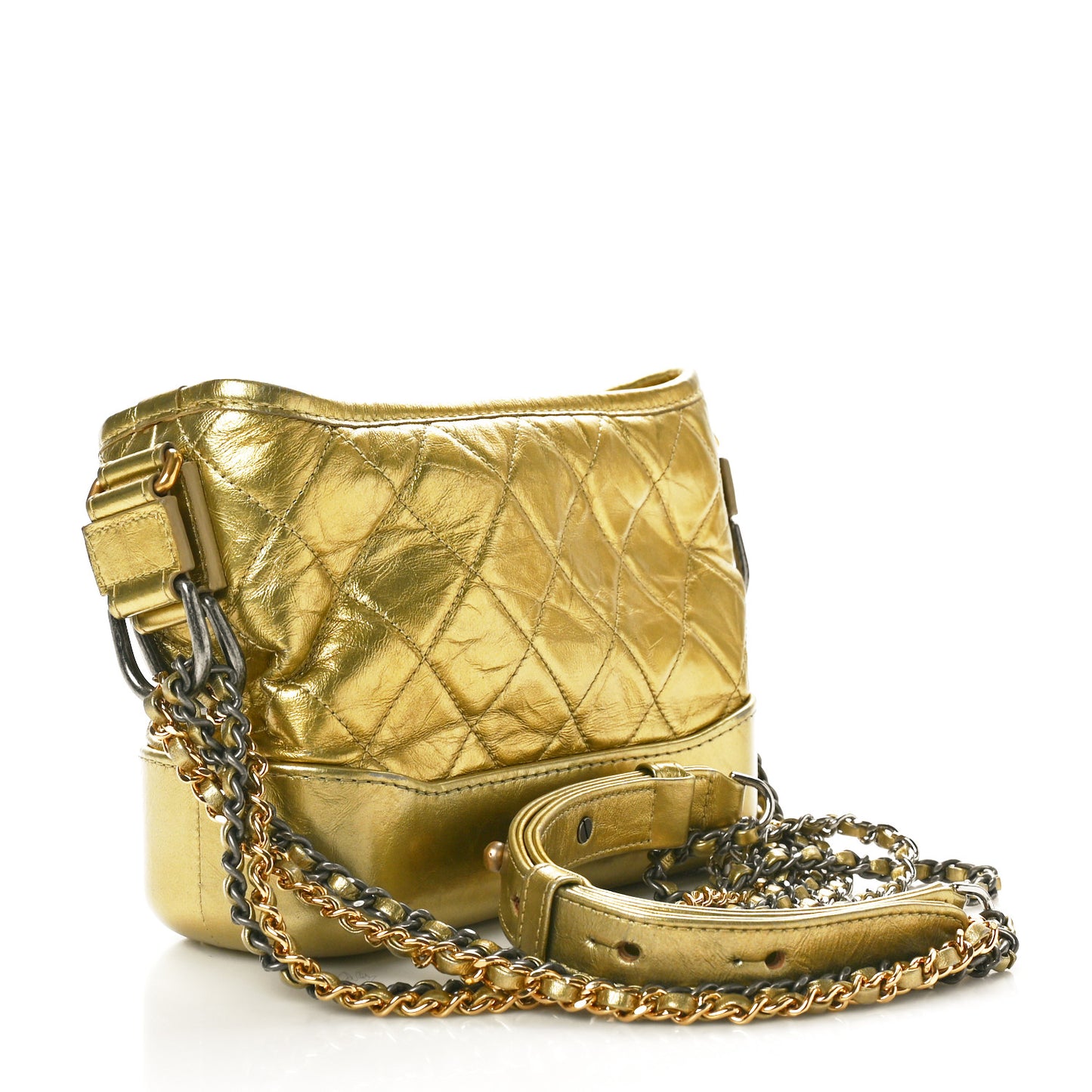 Metallic Aged Calfskin Quilted Small Gabrielle Hobo Gold