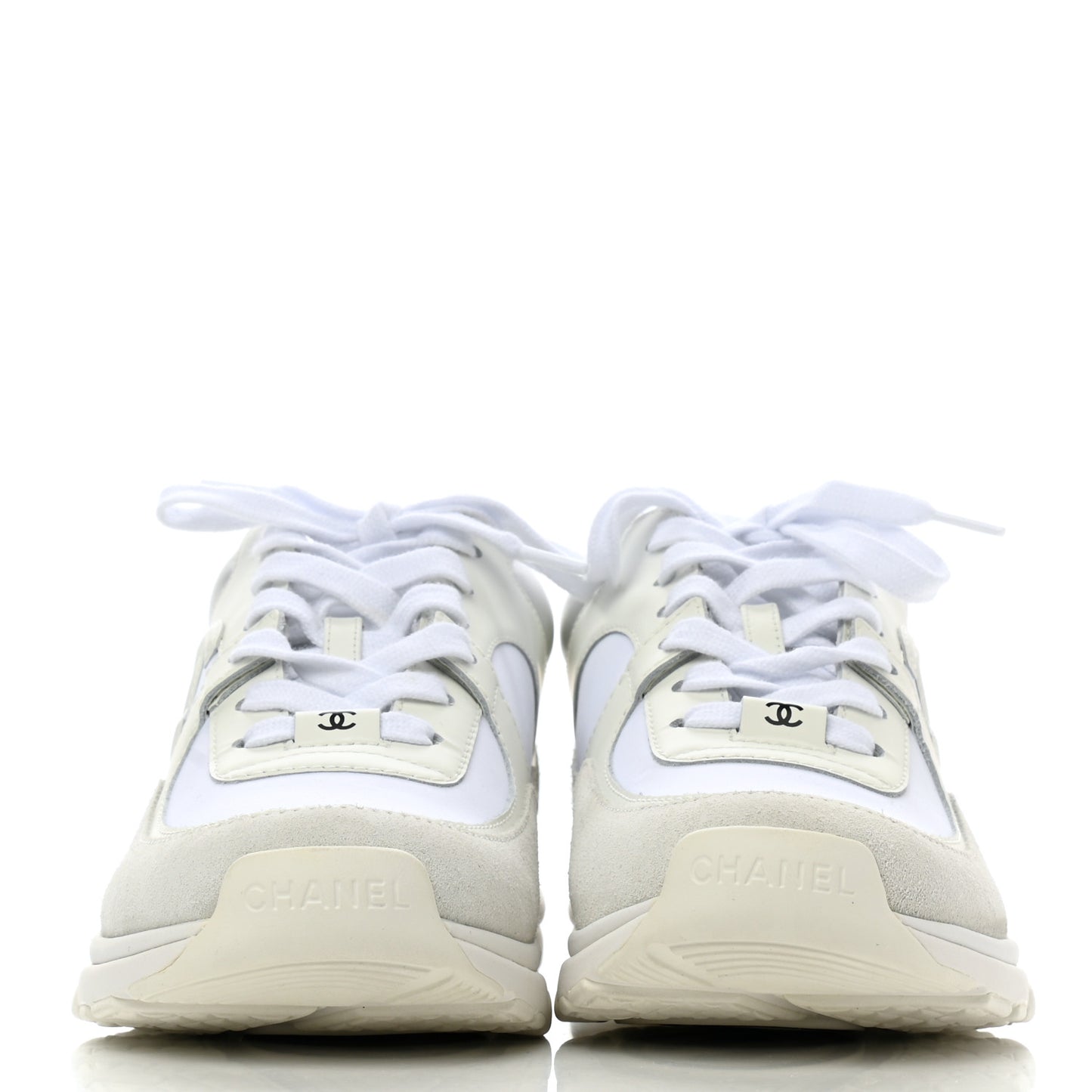 Mesh Suede Calfskin Grained Calfskin Womens CC Sneakers 37 White