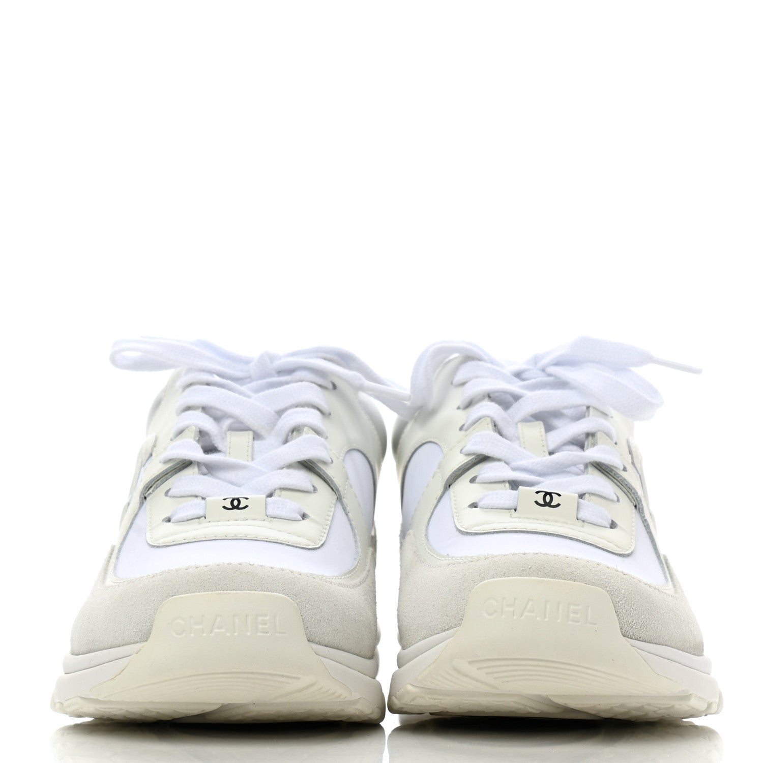 Chanel Mesh Suede Calfskin Grained Calfskin Womens CC Sneakers 37 White 2 of 9