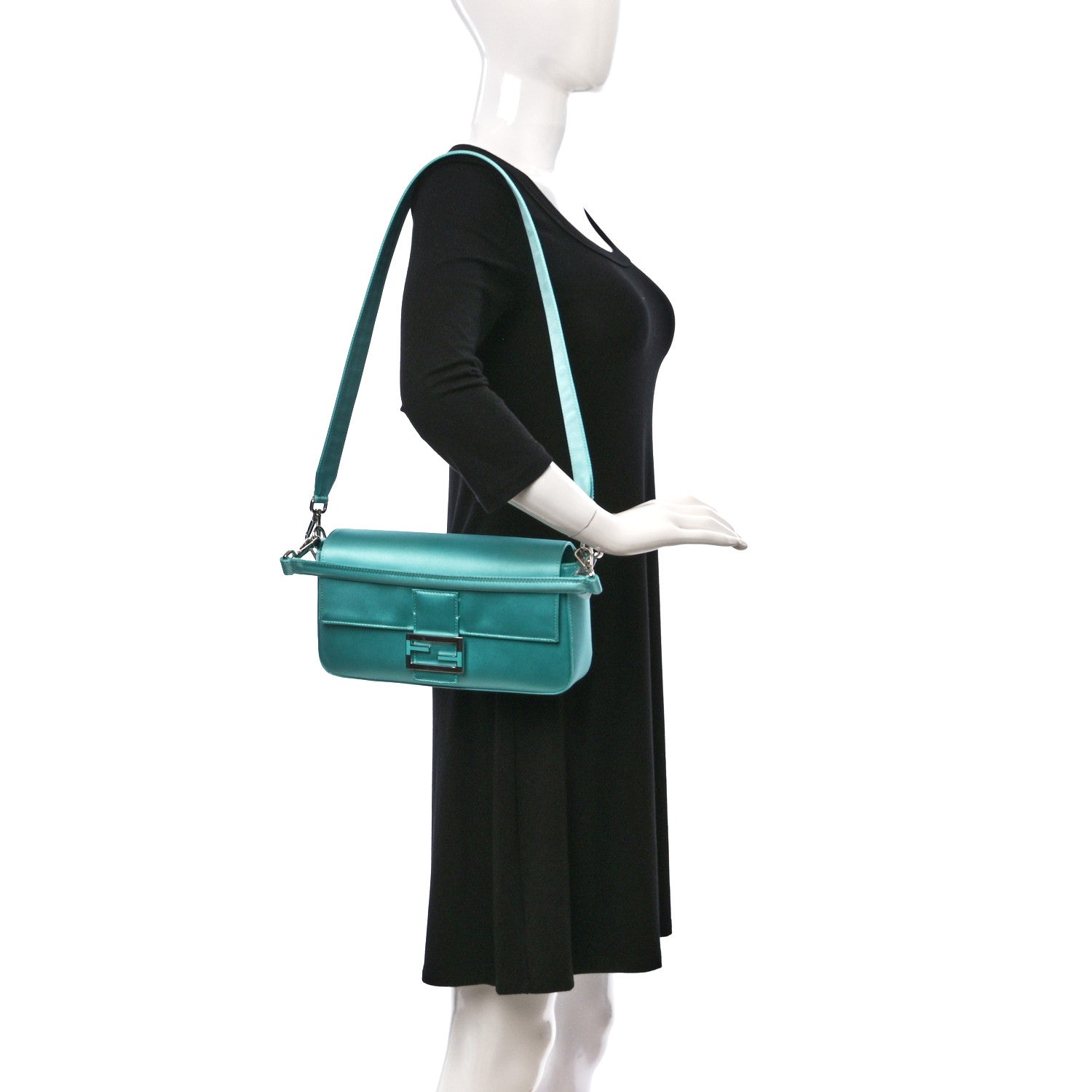 Fendi X TIFFANY Satin Nappa Silver Baguette Blue Tiffany Silver 2 of 8