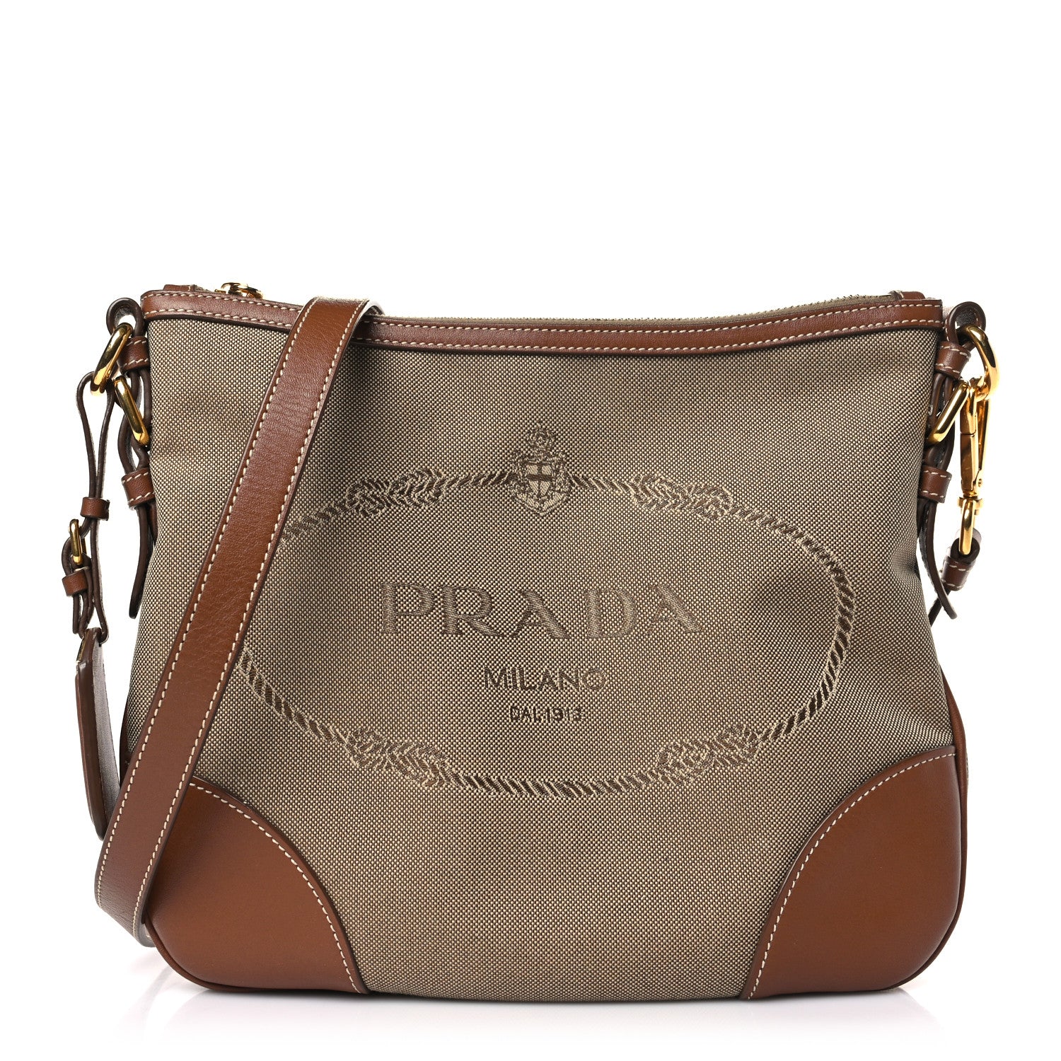 Prada Jacquard Logo Flat Messenger Bag Corda Brandy 1 of 8