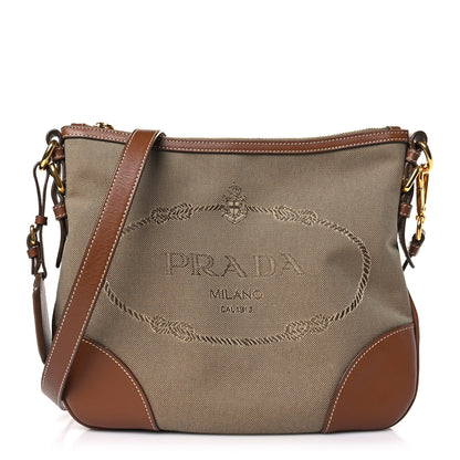 Prada Jacquard Logo Flat Messenger Bag Corda Brandy 1 of 8