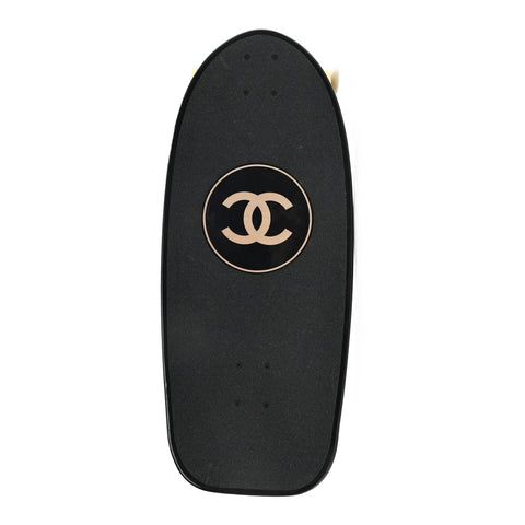 Lacquered Wood Logo Cruiser Skateboard Black Beige
