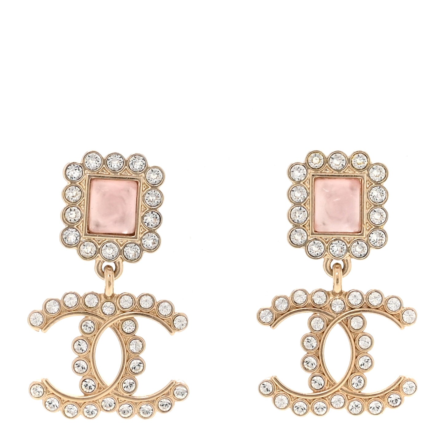 Crystal Pearl CC Drop Earrings Pink Gold
