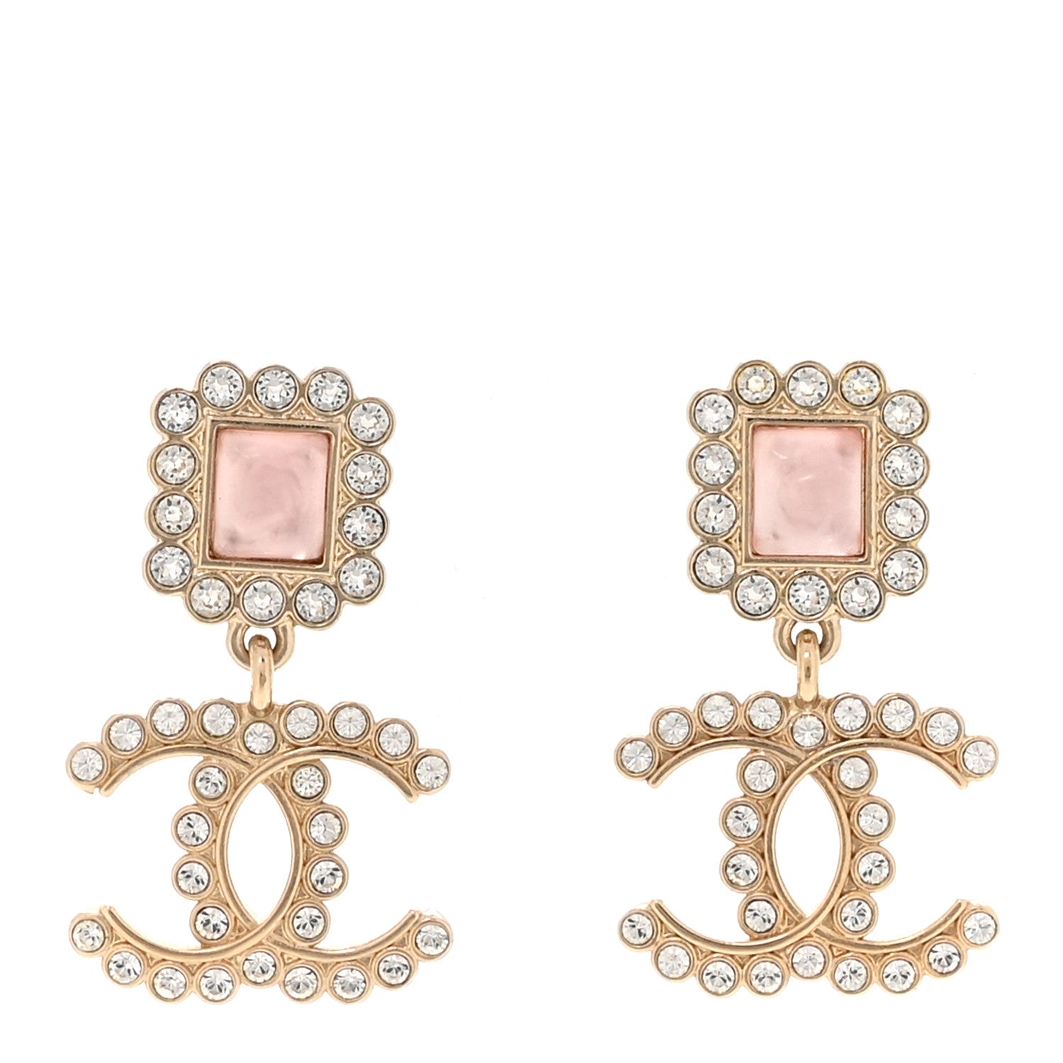 Chanel Crystal Pearl CC Drop Earrings Pink Gold 1 of 5