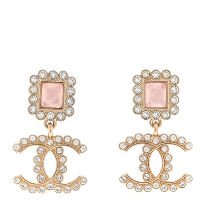 Chanel Crystal Pearl CC Drop Earrings Pink Gold 1 of 5