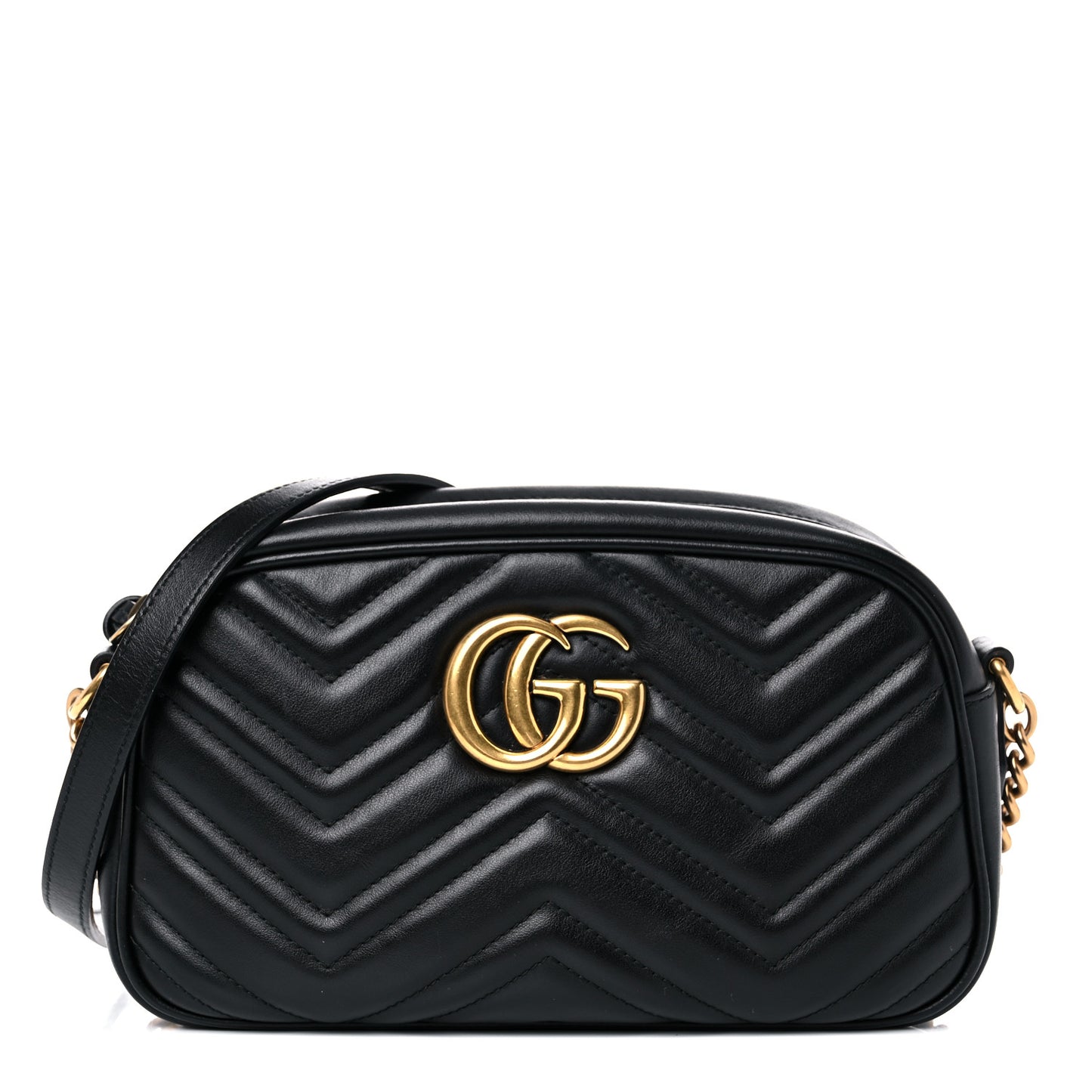 Calfskin Matelasse Small GG Marmont Chain Shoulder Bag Black