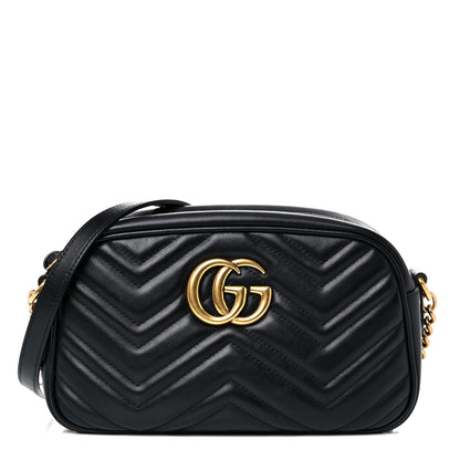Gucci Calfskin Matelasse Small GG Marmont Chain Shoulder Bag Black 1 of 12
