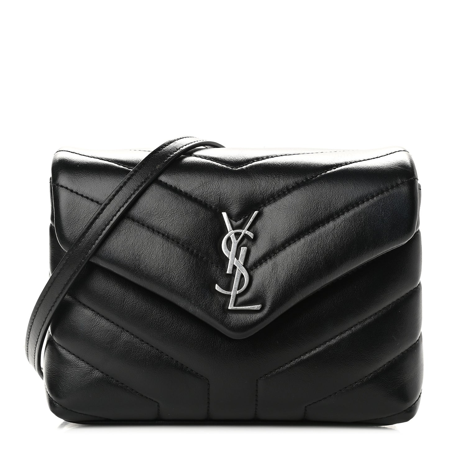 Calfskin Y Quilted Monogram Toy Loulou Crossbody Bag Black
