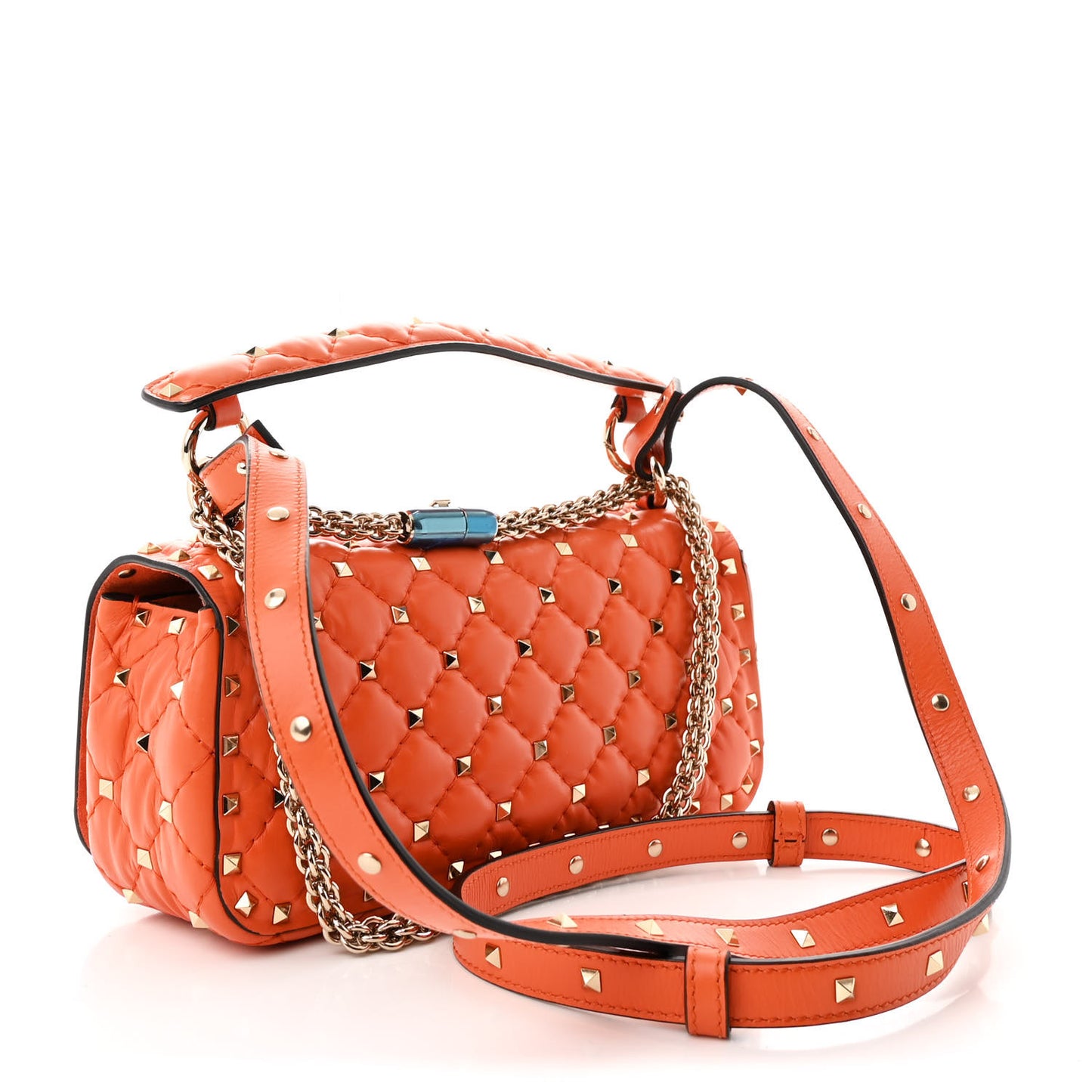 Calfskin Rockstud Spike Convertible Shoulder Bag Orange