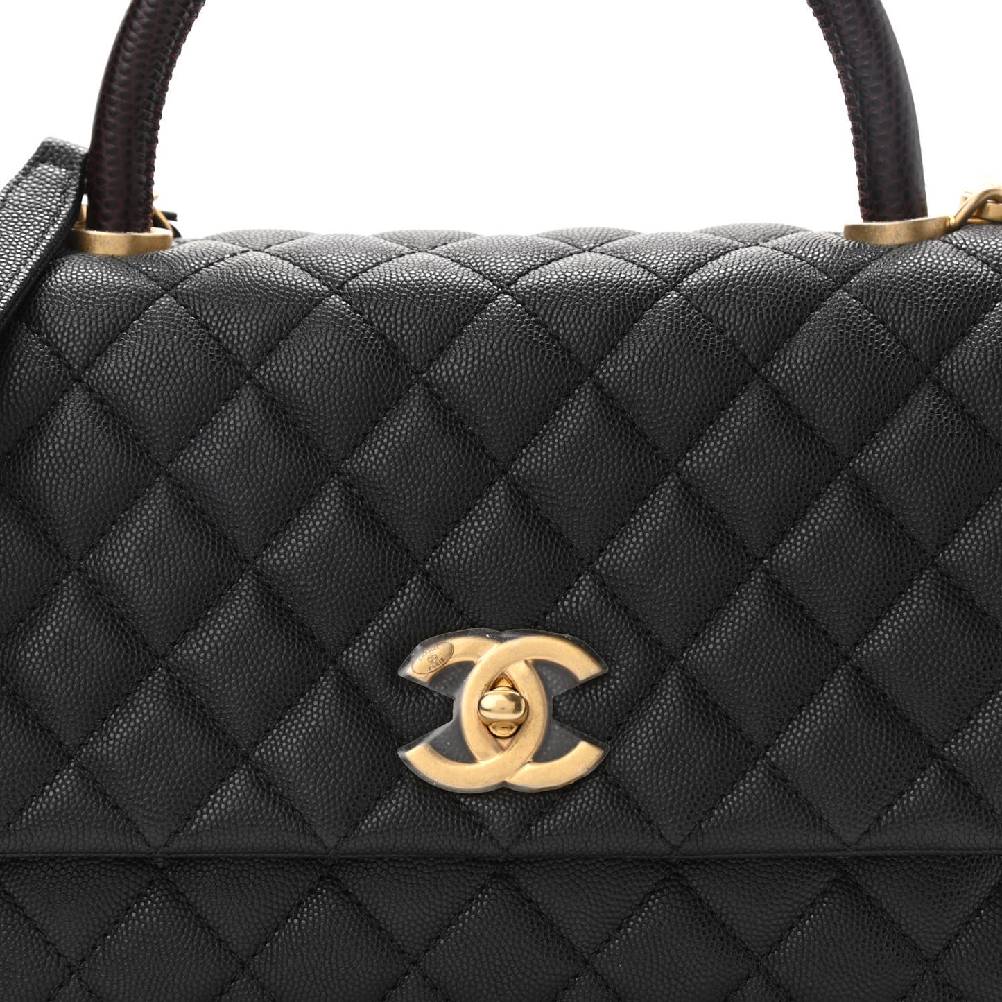 Caviar Lizard Embossed Quilted Small Coco Handle Flap Black