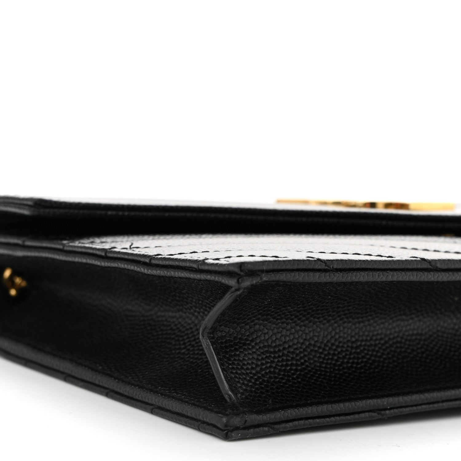Saint Laurent Grain De Poudre Matelasse Chevron Monogram Envelope Chain Wallet Black 9 of 11