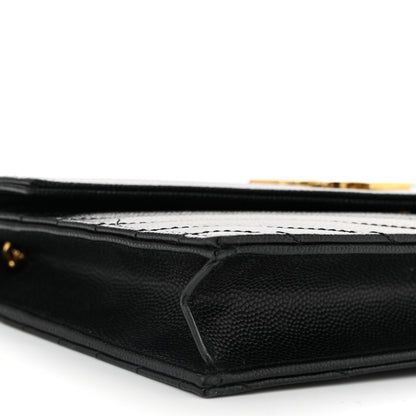 Saint Laurent Grain De Poudre Matelasse Chevron Monogram Envelope Chain Wallet Black 9 of 11